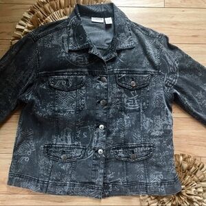 Chico’s Black Washed Denim Jacket Size 8 (1 Chicos